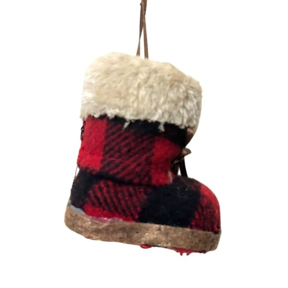 Vintage Babies' First Christmas Miniature Plaid Fur-Lined Boot Ornament - Picture 2 of 10